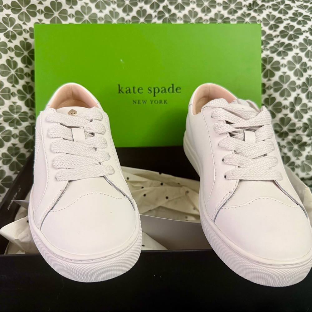 kate spade White Leather Heart Detail Low-Top Sneakers - Picture 6 of 10